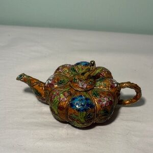 Miniature Cloisonné Floral Enamel Teapot Figurine